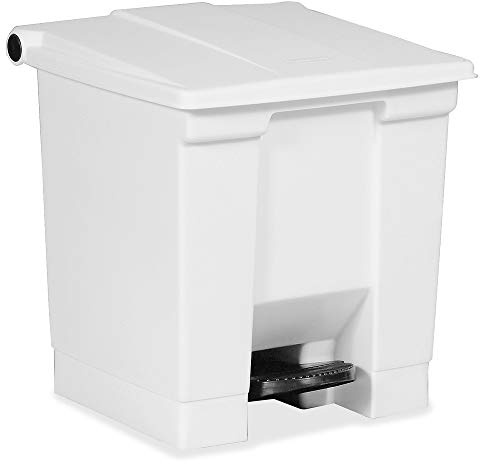 Rubbermaid Commercial Products Step-On Trash Can with Lid, 8-Gallon, White, Hands-Free Sanitary Use Garbage Can for Medical Waste in Hospitals/Lab/Emergency/Patient Rooms