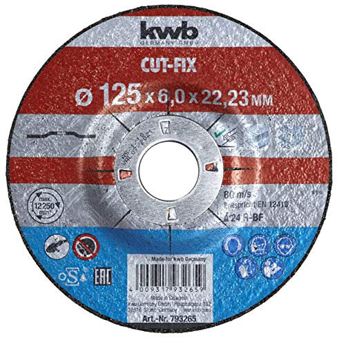 kwb Schruppscheibe Cut-Fix 793265 (125 x 22 gekröpft, 6.0 mm dick, für Metall und Stahl, für Winkelschleifer)