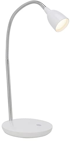 BRILLIANT Lampe Anthony LED Tischleuchte eisen/weiß | 1x 2.4W LED integriert, (200lm, 3000K) | Mit Druckschalter an der Basis | Schreibtischlampe mit Druckschalter, 2,4 W, 250 lm, 3000 K, Kunststoff/Metall, platzsparendes Design