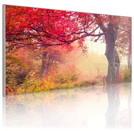 banjado Magnettafel Metall 78 x 37cm - beschreibbare Magnettafel - Metall Pinnwand als Memoboard - Magnetwand Küche, Büro, Kinderzimmer Grau inkl. 4 Magnete & Montageset - Motiv Lichtung Im Herbst
