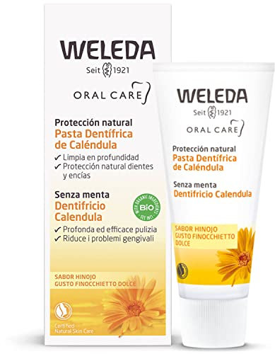 Weleda - Pasta de Dientes de Caléndula, Limpia en Profundidad, Protege los Dientes y las Encías, Compatible con la Homeopatía, 100% Natural, Sabor Anís, Sin Mentol, Vegana, Sin Flúor - 75 ml