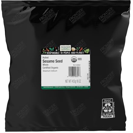 Organic Whole Hulled Sesame Seed 16 oz (453 grams) Pkg by Frontier