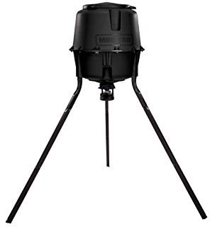 Moultrie Treppiede per mangiatoia per cervi da 30 galloni, sistema Moultrie Quick-Lock Hopper, controllo timer digitale, capacità di alimentazione 90,7 kg, struttura in polimero resistente, piastra