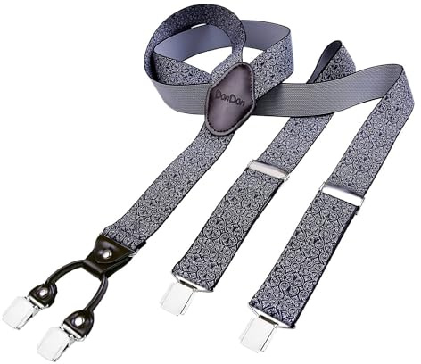DonDon Tirantes hombre anchos 3,5 cm con 4 clips extra fuertes tirantes para pantalones hombre y parche de cuero marrón negro blanco con dibujos