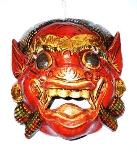 Double Duck products Wooden wall mask of Barong, Balinese protective deity, handcarved in Bali,new