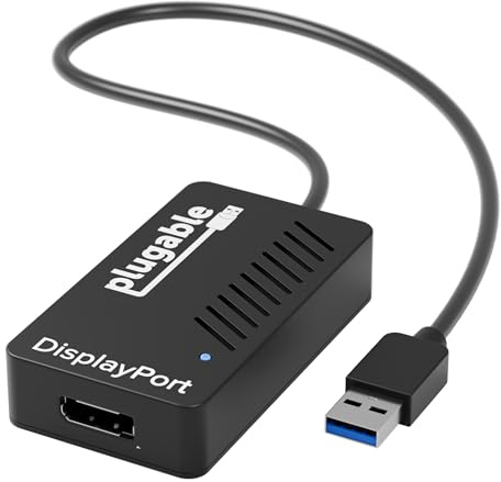 Plugable USB 3.0 to DisplayPort 4K Video Graphics Adapter (DisplayLink Driver Required) Single Monitor Expansion up to 3840x2160 (No HDMI) for Windows, Mac, ChromeOS (UGA-4KDP)
