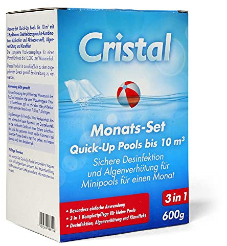 Cristal Pool 3 in 1 Komplettpflege - Für Quick-Up Pool bis 10000 l - Desinfektion - Algenverhütung - Einfache Anwendung - Klareffekt - Portionsbeutel