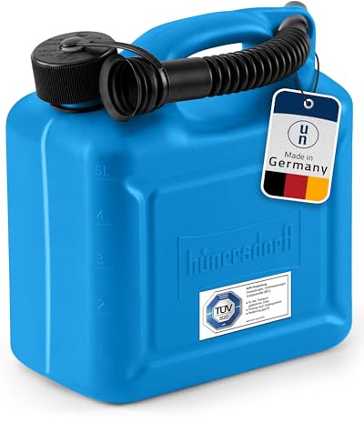 hünersdorff Kraftstoff-Kanister 811580 STANDARD 5l für Benzin, Diesel und andere Gefahrgüter, UN-Zulassung, made in Germany, TÜV-geprüfter Produktion, blau