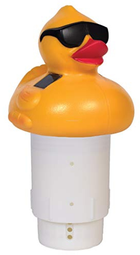 GAME Solar Light-Up Derby Duck Pool Chlorinator; 3”-Tablet Chlorine Dispenser; LED Lights; Light Sensor; Expandable Basket; Adjustable Flow Rate; Duck, Tiki, Globe, Pineapple, & Volcano