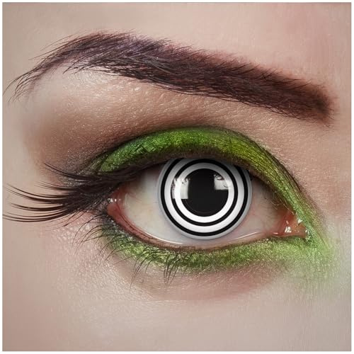 aricona Kontaktlinsen - Weiß-schwarze Kontaktlinsen mit hypnotisierender Spiral-Optik - Schwarze Kontaktlinsen ohne Stärke für Halloween, Fasching, Karneval, 2 Stück
