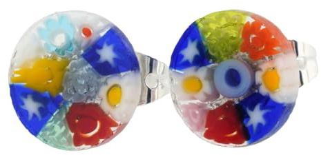 Glass Of Venice Ohrstecker aus italienischem Muranoglas, rund, 3/8 Zoll, mehrfarbig, Millefiori-Blume – Ohrringe aus Muranoglas für Damen