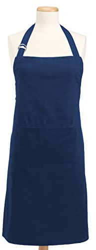 DII 100% Cotton, Professional Unisex Bib Chef Kitchen Apron, Adjustable Neck & Waist Ties, Front Pocket, Durable, Comfortable, Restaurant Cafe Unifrom, Perfect for Cooking, Baking, BBQ-Nautical Blue