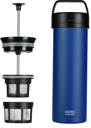 ESPRO Reise French Press Ultralight, Mini Coffee Maker mit Thermo-Funktion, 475ml, blau