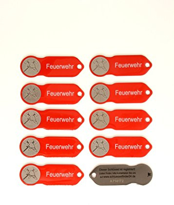 Einkaufswagenchip 10 Stück FEUERWEHR F1 Edelstahl mit Schlüsselfundservice