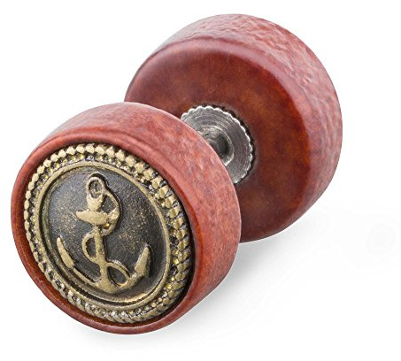 Piercingfaktor Ohrring Ohrstecker Fake Piercing Ohr Plug Holz mit Anker/Oktopus/Totenkopf oder Stern