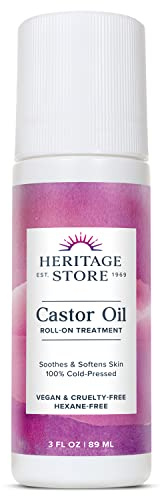 HERITAGE STORE Castor Oil Roll On Nourishing Treatment - Targeted Hydration for Skin Care, Hair Care, Quick and Easy Castor Oil Pack Wrap - Hexane Free, Vegan, Cruelty Free, 60-Day Guarantee, 3oz