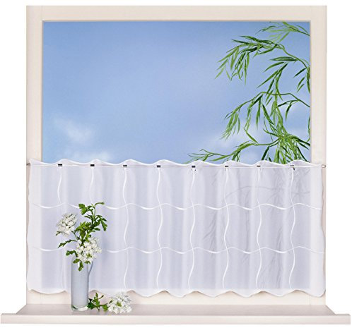 Happy Home Scheibengardine Lentini Weiß B:150 x H:50 cm – Moderne Bistrogardine mit Wellenmuster – transparente Kurzgardine für Küche & Fenster – mit Stangendurchzug – pflegeleicht