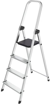Hyfive Aluminium Step Ladder 4 Step - Non Slip Treads - Ladder Made From Lightweight Aluminium Certified to EN 131