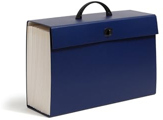 Smead Portable Expanding File Box, 19 Pockets, Blank Tabs, Printed Labels, Latch Closure, Legal Size, Blue (70806)