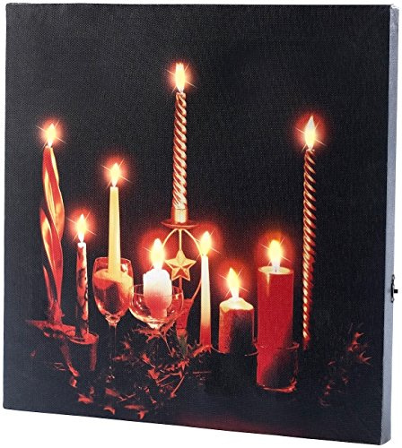 infactory Leinwandbild Weihnachten: LED-Leinwandbild Advent mit Kerzenflackern, Fernbedienung (LED Bild Advent, Leuchtbilder, Kerze)