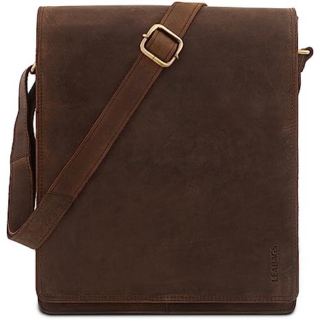 LEABAGS Leder Messenger Bag, London Vintage Herren Umhängetaschen, Echtleder Aktentasche Laptoptasche bis 13 Zoll, Umhängetasche mit Schultergurt Arbeitstasche Herren Lehrertasche