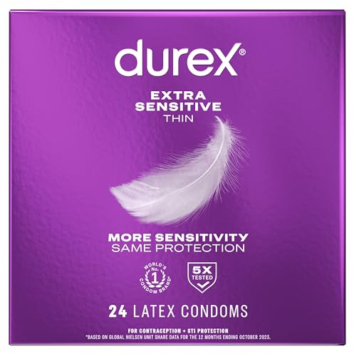 Durex Extra Sensitive Thin Condoms, Lubricated Latex Condoms for Men, 24 count