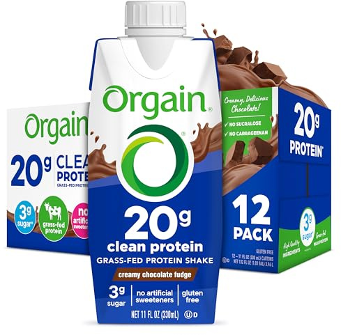 Orgain Clean Protein Shake, Grass Fed Dairy, Creamy Chocolate Fudge - 20g Whey High Protein, Kosher, Ready to Drink, Low Net Carbs, Gluten Free, No Soy Ingredients, 11 Fl Oz (Pack of 12)