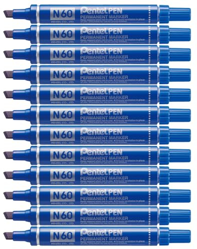 Pentel Pen N60 Marcatore Permanente Punta Scalpello Blu 12 Pezzi