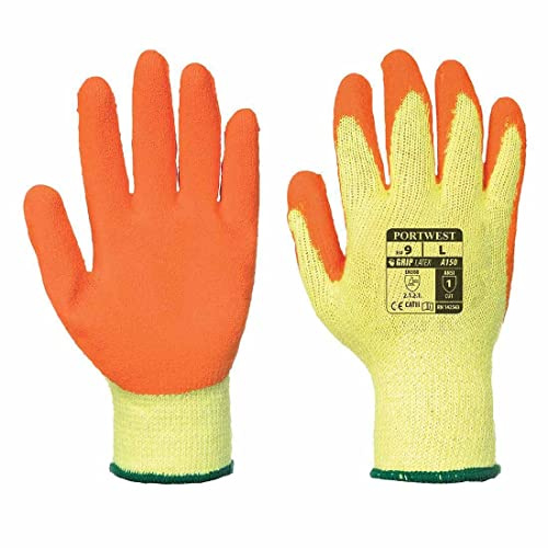 12 PAIRS PORTWES LATEX WORK GLOVES A150 S-XXL BLACK ORANGE GREEN (Large, orange)