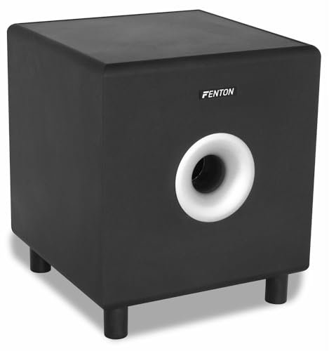 Fenton SHFS10B 10 Active Subwoofer Speaker - 200W Black Powered Home Theatre Sub - HiFi Bass-Enhanced System for Music & Movie Audio, Adjustable Frequency Response, Stylish Wooden Cabinet
