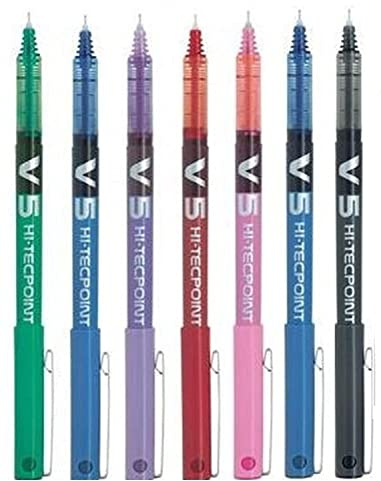 Pilot Bolígrafos BX V5- Bolígrafo Extra Fino Hi-Tecpoint con Punta 0.5mm Anchura Línea 0.3mm (1x Cada Color: Negro, Rojo, Azul, Verde, Violeta, Azul claro, Rosa Claro), paquete de 7