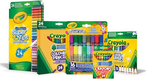 Crayola – Fun Colouring Set, kreativ sysselsättning för hem och skola, filtpennor, färgpennor, vaxkritor, glitterlim, kreativt pysselmaterial, 7438