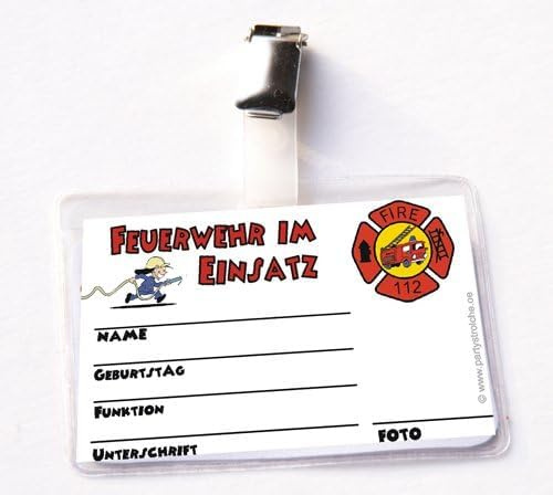 8x Feuerwehrausweis Feuerwehrmann Flo, Mitgebsel Feuerwehrparty (8 Stück)