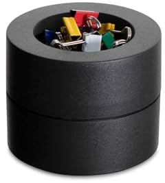 MAUL mauly®-Spender MAULpro | Ø7,3x6cm | Klammernspender mit Magnet aus bruchsicherem Kunststoff | Schreibtisch Organizer inkl. 12 Klammern | Büroklammernspender für Schreibtisch | Schwarz
