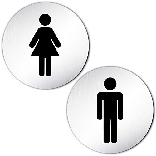 Kinekt3d Leitsysteme XXL WC Toilettenschilder Set aus 1,5 mm Aluminium Vollmaterial Ø100 mm ? Türschild Klo Schild Damen + Herren/Mann + Frau ? 100% Made in Germany! (Variante A)