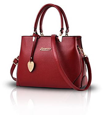 NICOLE & DORIS Handtaschen für Damen Elegant Henkeltaschen PU Leder Schultertasche wasserdichte Umhängetasche Modern Taschen mit Anhänger Weinrot