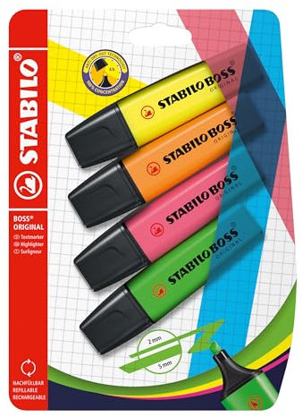STABILO - Textmarker - BOSS ORIGINAL - 4er Pack - grün, pink, orange, gelb