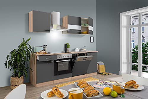 respekta Merle Cocina Americana, Madera de ingeniería, Gris, 220 cm