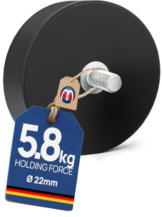 Neodym Magnet-System gummiert Ø 22-88 mm Gewinde-Zapfen (Außen-Gewinde): M4 bis M8 - Starke Magnete mit Gummi-Mantel Anti-Rutsch Beschichtung, Größe: Ø22mm | M4x6.5 | 5.8kg Haftkraft