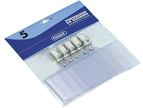 Favorit 100460581 Porta Nome con Clip Formato Interno 10,7X6,2 cm Trasparente, Confezione da 5 Pz.