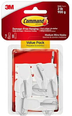 Command Wire Toggle Hook, Value Pack - 7 Hooks (Medium, White), 8 Adhesive Strips - Removable Hanging Hook for Various Surfaces - Damage Free Hanging