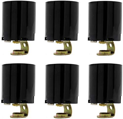 Creative Hobbies® ELT5561A Phenolic (Bakelite) Medium Base E26 Fixture Socket, for Incandescent Bulbs, One-Piece Keyless with Hickey, Black, Pack of 6