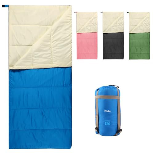 Schlafsack Outdoor, Ohuhu Kleines Packmaß & Ultraleicht (860g) Sommer Schlafsäcke Tragbar Leicht Wasserdicht Deckenschlafsack mit Kompressionssack für Camping, Backpacking, Wandern, Reisen, Blau