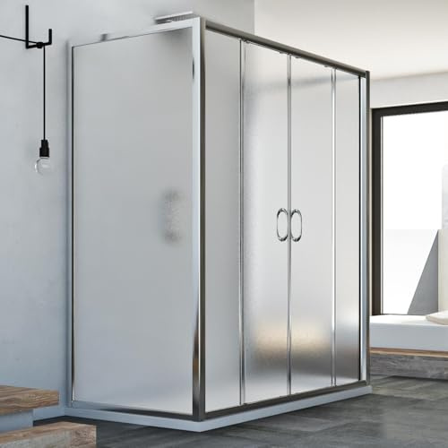 Idralite Replay Trio 2 Türen 3-seitige Duschkabine 80x170x80 cm H185 Strukturglas