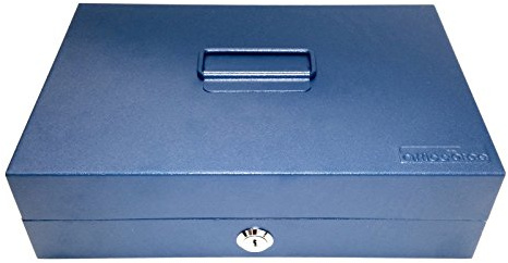 OfficeForce flache Aufbewahrungsbox mit Griff, Box mit Schloss und Schlüssel, sichere Aufbewahrung für Kleinteile, 29 x 19.5 x 8 cm, blau (10003)