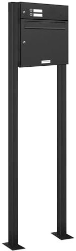 AL Briefkastensysteme 1er Standbriefkasten Anthrazitgrau RAL 7016 mit Klingel als 1 Fach Briefkastenanlage in Postkasten Briefkasten Design modern