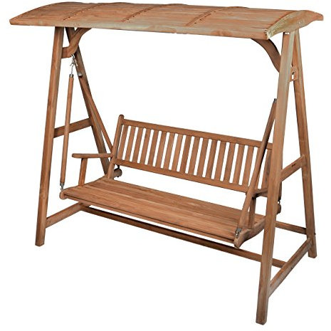 DIVERO Hollywoodschaukel 3-Sitzer aus Teak-Holz, behandelt - Farbe: Braun