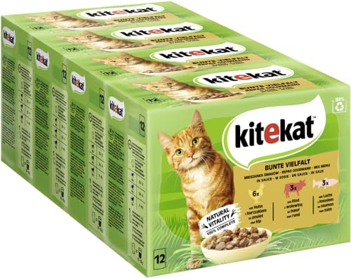Kitekat Katzenfutter Nassfutter Bunte Vierfalt in Sauce, 48 Portionsbeutel (4 x 12 x 85g)