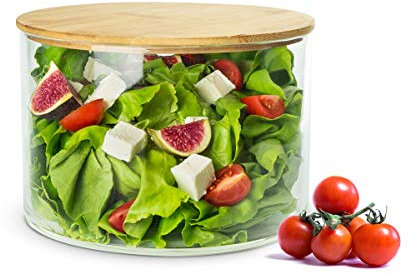 Sendez Insalatiera con coperchio in legno, 20 cm, ciotola in vetro, ciotola per insalata, snack, frutta