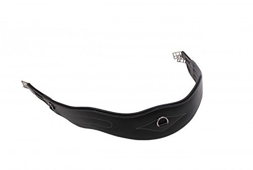 QHP - Cinghia per sella in pelle, forma anatomica, con cuciture decorative, anello a D (125 cm, nero)